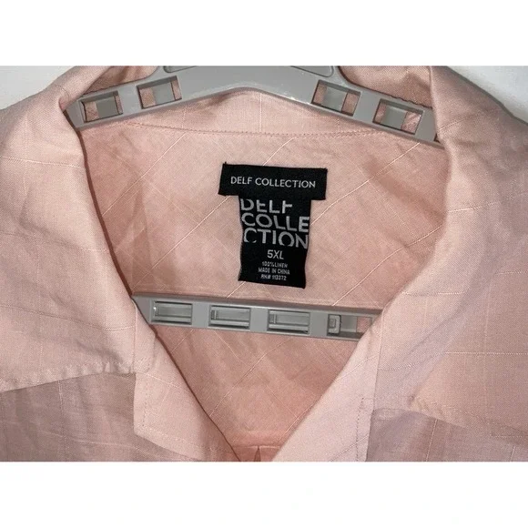 NWT Men's DELF Collection Big Tall 100% Linen Short Sleeve Camp Shirt Peach 5XL - Picture 3 of 5